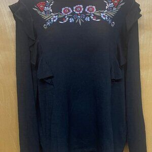 Black Floral Embroidered Blouse